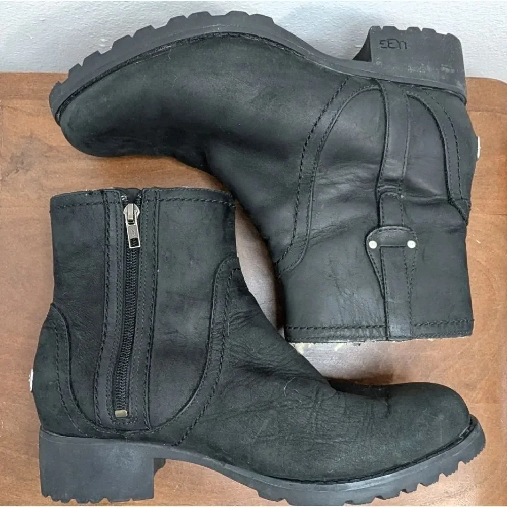Ugg Fur Lined Outdoors Cozy Cabin Whimsigoth Dark Academia Leather Boots 10